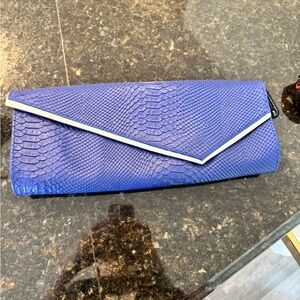 BCBGMaxAzria Blue Snakeskin Clutch with Silver Trim